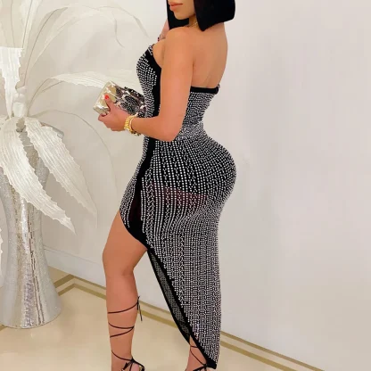 Elegant Tube Glitter Slit Shiny Dress - Image 2