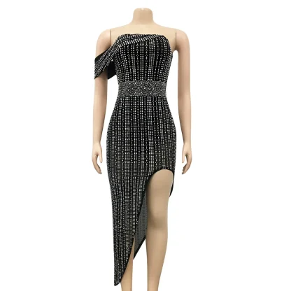 Elegant Tube Glitter Slit Shiny Dress - Image 3