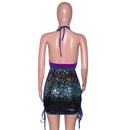 Side Lace Up Hollow Out Backless Shiny Dress - Image 7