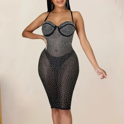 See-Through Lace-Up Sequin Dress