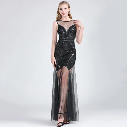 Seductive See-Through Mesh Shiny Dress