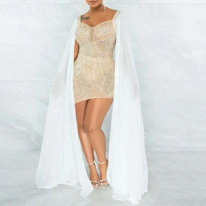 Elegant Long Cape Sleeve Sequin Dress - Image 4