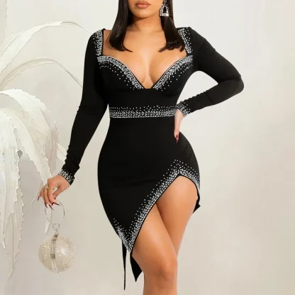 Slim Fit Long Sleeve Sparkling Dress