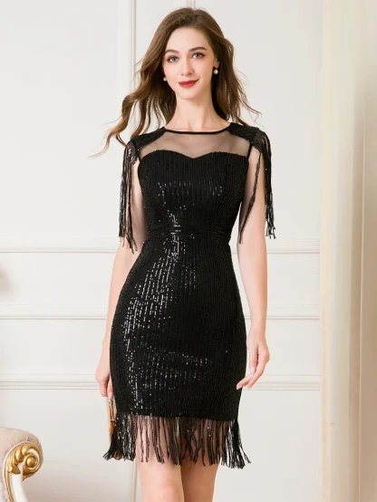 Elegant Shiny Sequin Tassel Dress