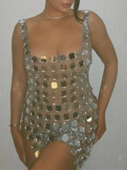 Shimmering Sheer Sequin Mini Dress - Image 4