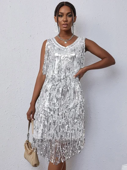Elegant Shiny Fringe Sequin Summer Dress - Image 5