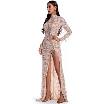 Sheer Mesh Zigzag Style Sequin Dress - Image 6