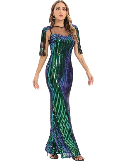 Enchanting Tassel Sleeves Sequin Dress - Image 7