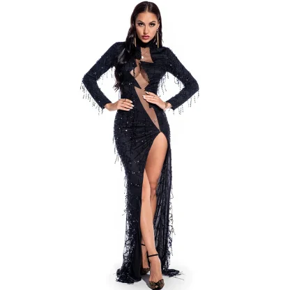 Sheer Mesh Zigzag Style Sequin Dress - Image 2
