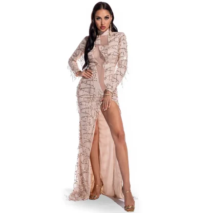 Sheer Mesh Zigzag Style Sequin Dress - Image 5