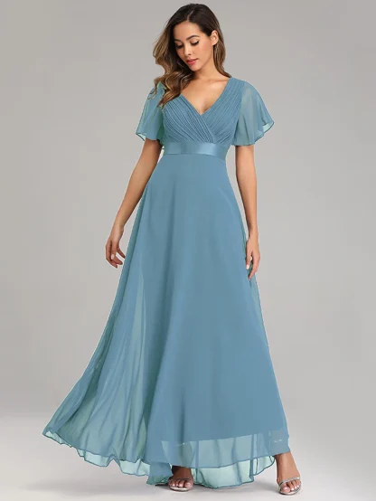 Short Flare Sleeve Sequin Chiffon Dress - Image 6