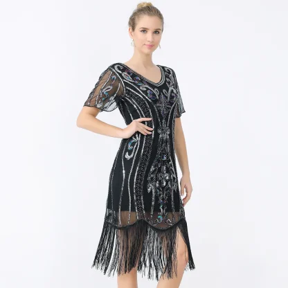 Elegant Evening Sequin Fringe Dress - Image 7