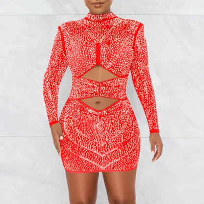 Long Sleeve See-Through Sequin Evening Dress - Image 6