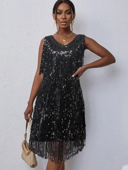 Elegant Shiny Fringe Sequin Summer Dress