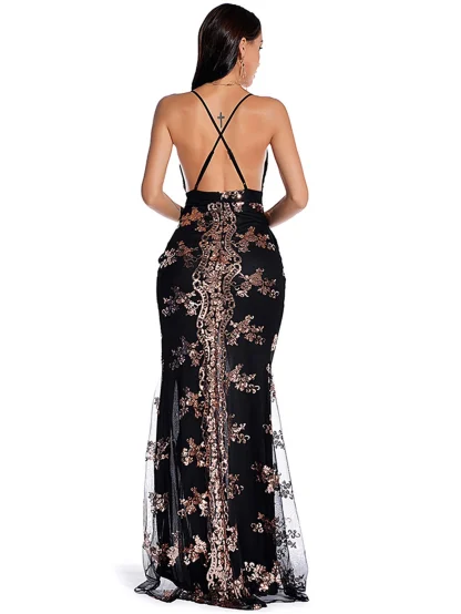 Deep Front Glamour Sequin Maxi Dress - Image 6