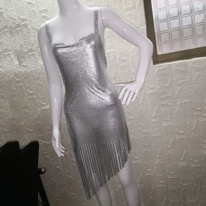 Sparkle Slip Bodycon Tassel Shiny Dress - Image 2