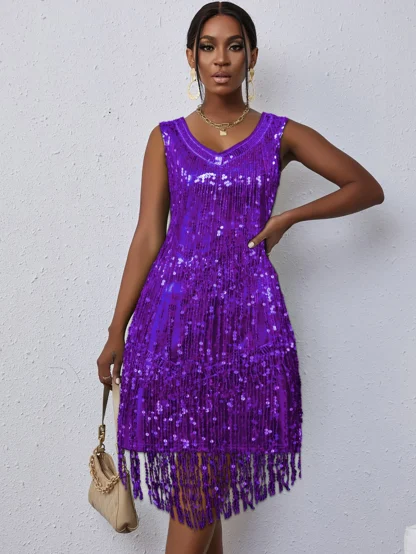 Elegant Shiny Fringe Sequin Summer Dress - Image 7