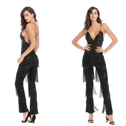 Tassel Sparkling Sequin Romper Dress - Image 9