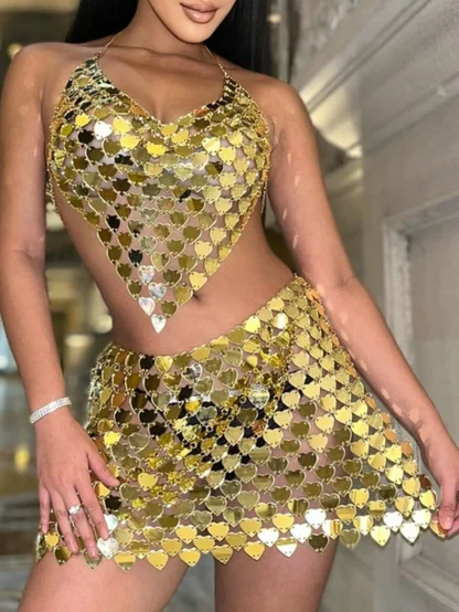 Dazzling Heart Shaped Sequin Dress Set