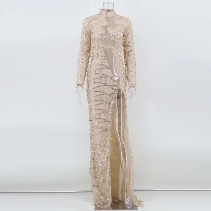Sheer Mesh Zigzag Style Sequin Dress - Image 7
