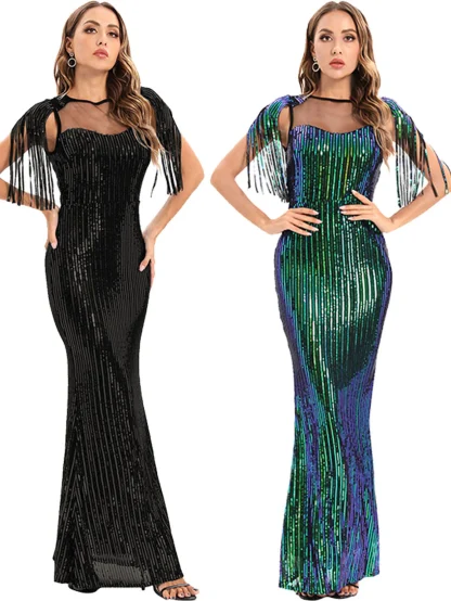 Enchanting Tassel Sleeves Sequin Dress - Image 6