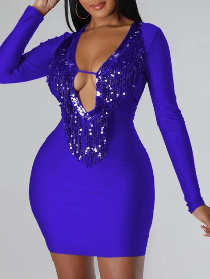 Deep V-Neck Open Back Sequin Dress - Image 5