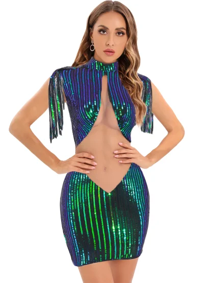 Revealing Front Sequin Shiny Dress - Image 7