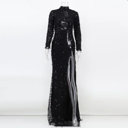 Sheer Mesh Zigzag Style Sequin Dress - Image 4