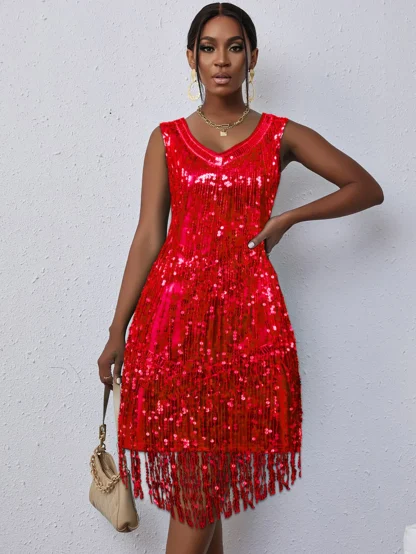 Elegant Shiny Fringe Sequin Summer Dress - Image 6