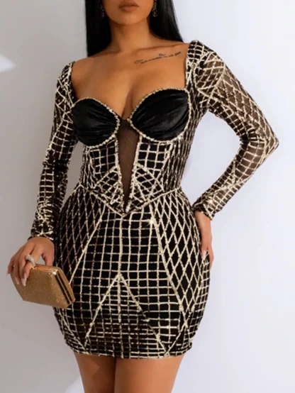 Glamour Night Long Sleeve Sequin Dress