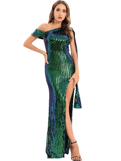 One-Shoulder Sequin Sparkling Dress - Image 3