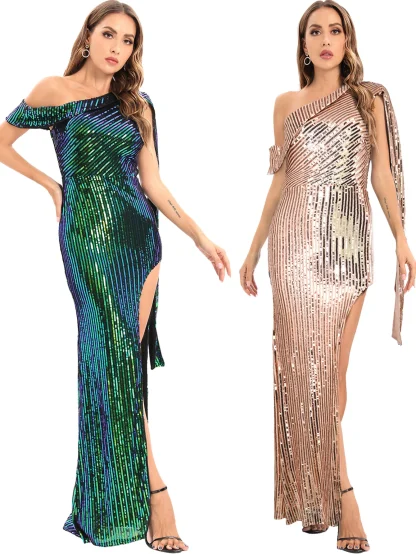 One-Shoulder Sequin Sparkling Dress - Image 2