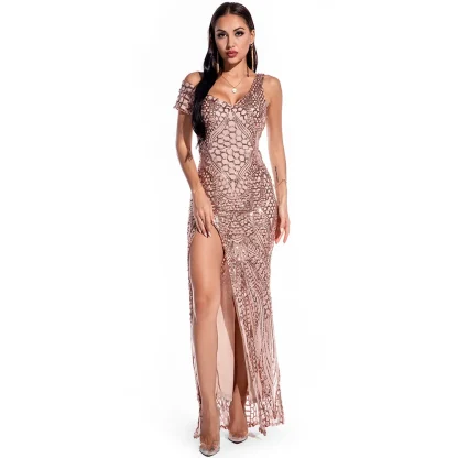 Elegant Long Sparkling Sequin Dress - Image 6
