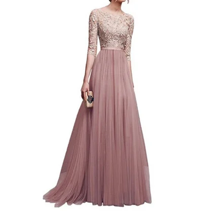 Elegant Lace Sequin Maxi Dress - Image 4