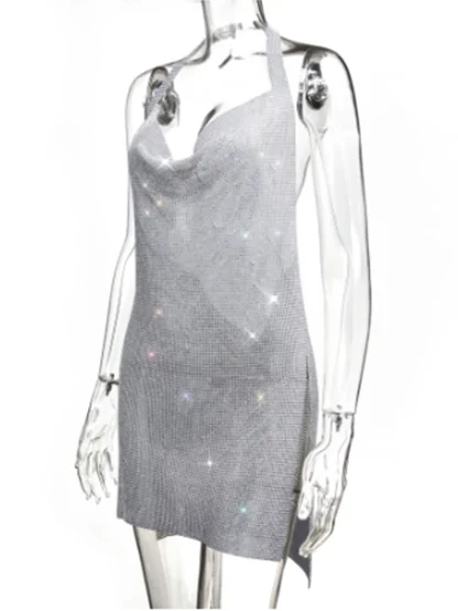 Shimmering Backless Side Slits Mini Dress - Image 3