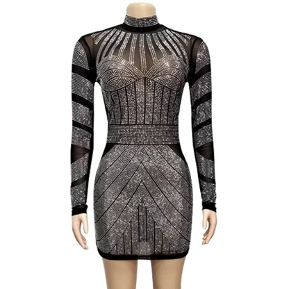 Black See-Through Sequin Party Dress - Image 3