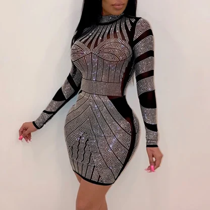 Black See-Through Sequin Party Dress