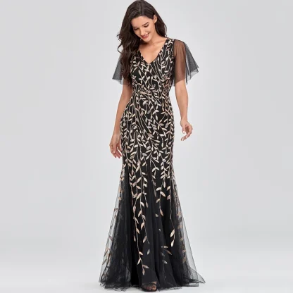 Mesh Flutter Sleeve Shiny Maxi Dress - Image 3