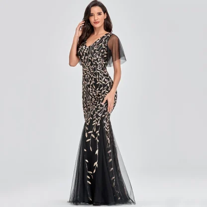 Mesh Flutter Sleeve Shiny Maxi Dress - Image 4