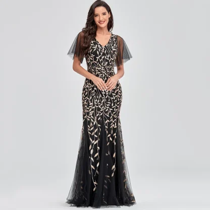Mesh Flutter Sleeve Shiny Maxi Dress - Image 6