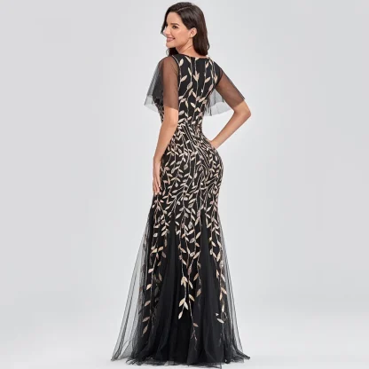 Mesh Flutter Sleeve Shiny Maxi Dress - Image 2