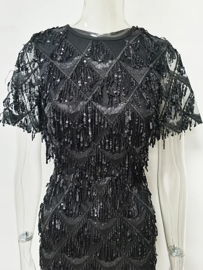 Sexy Fringe Sparkling Midi Dress - Image 5