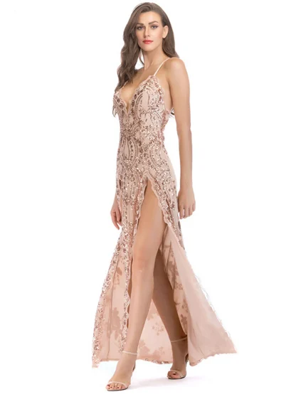 Deep V-Neck Double Slit Sequin Maxi Dress - Image 4