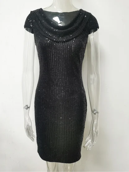 Casual Black Sequin Mini Dress - Image 3