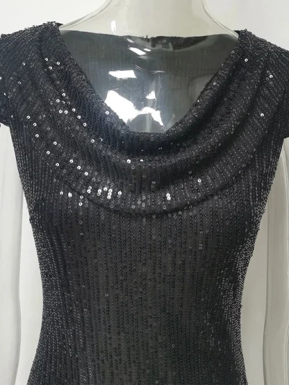 Casual Black Sequin Mini Dress - Image 5