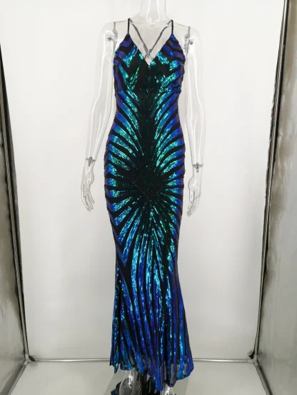 Elegant Slim Fit Sequin Maxi Dress - Image 4