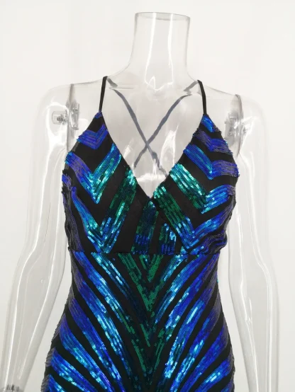 Elegant Slim Fit Sequin Maxi Dress - Image 5
