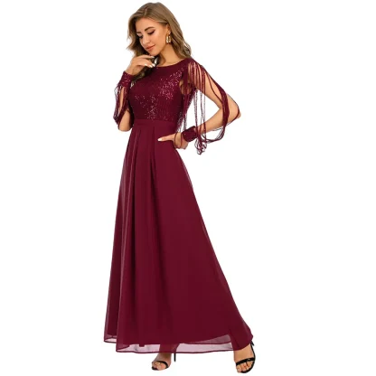 Long Sleeve Chiffon Sequin Maxi Dress - Image 3