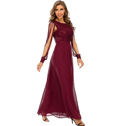 Long Sleeve Chiffon Sequin Maxi Dress - Image 4