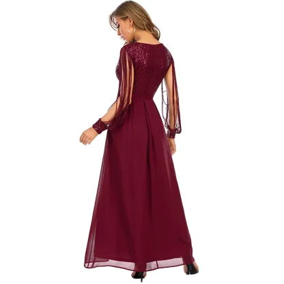 Long Sleeve Chiffon Sequin Maxi Dress - Image 5